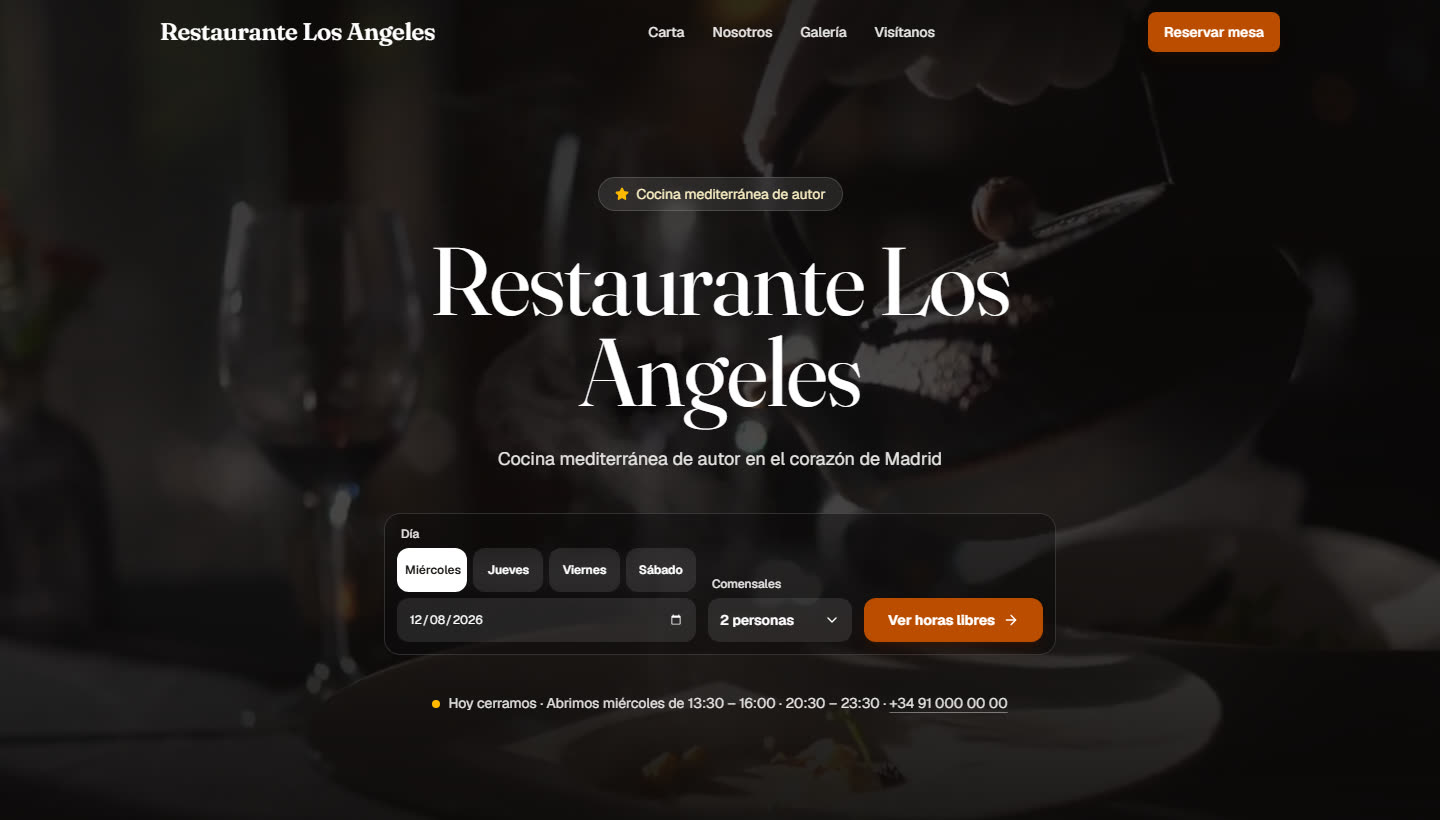 Web pública del restaurante con la carta y el botón de reservar mesa